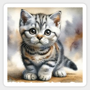 American Wirehair Watercolor Kitten - Cute Kitties Sticker